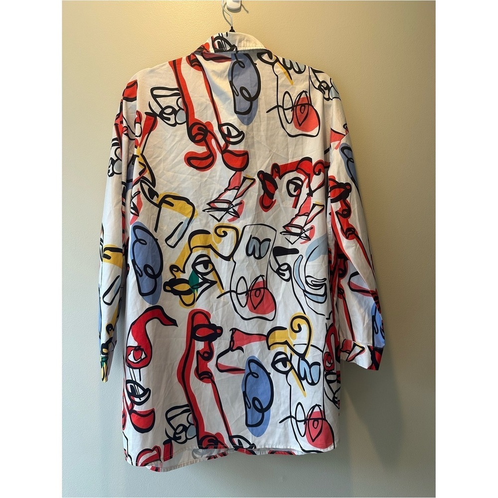 ☀️3/$15☀️Artsy Abstract Colorful SHEIN Button Up Shirt S‎ White Graphic Artsy - Picture 6 of 6